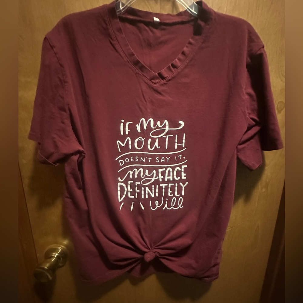 Maroon Graphic Tee with White Text women’s XXL
